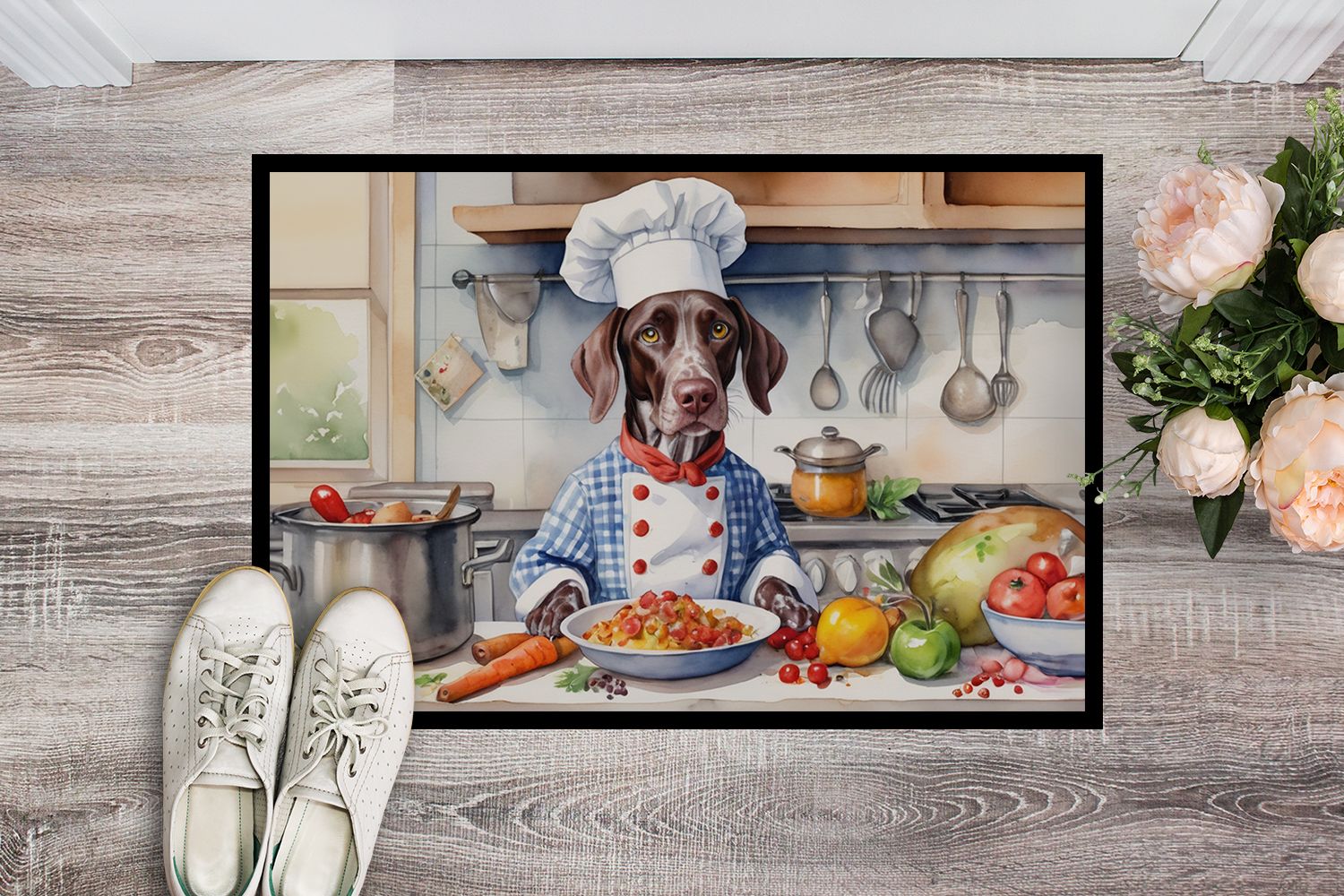 German Shorthaired Pointer The Chef Doormat Front Door Mat Indoor Outdoor Rugs for Entryway, Non Slip Washable Low Pile, 24H X 36W