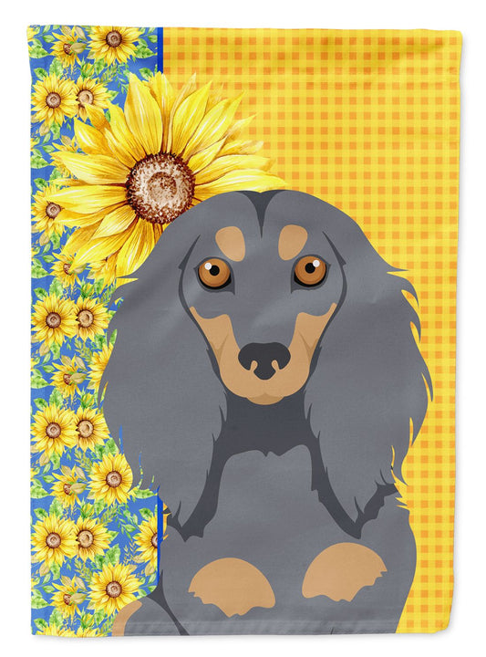 Summer Sunflowers Longhair Blue and Tan Dachshund Garden Flag Mailbox Flag Decorative Yard Flag Banner Outside Patio Artwork Yard Flower Beds, Garden Size, Multicolor
