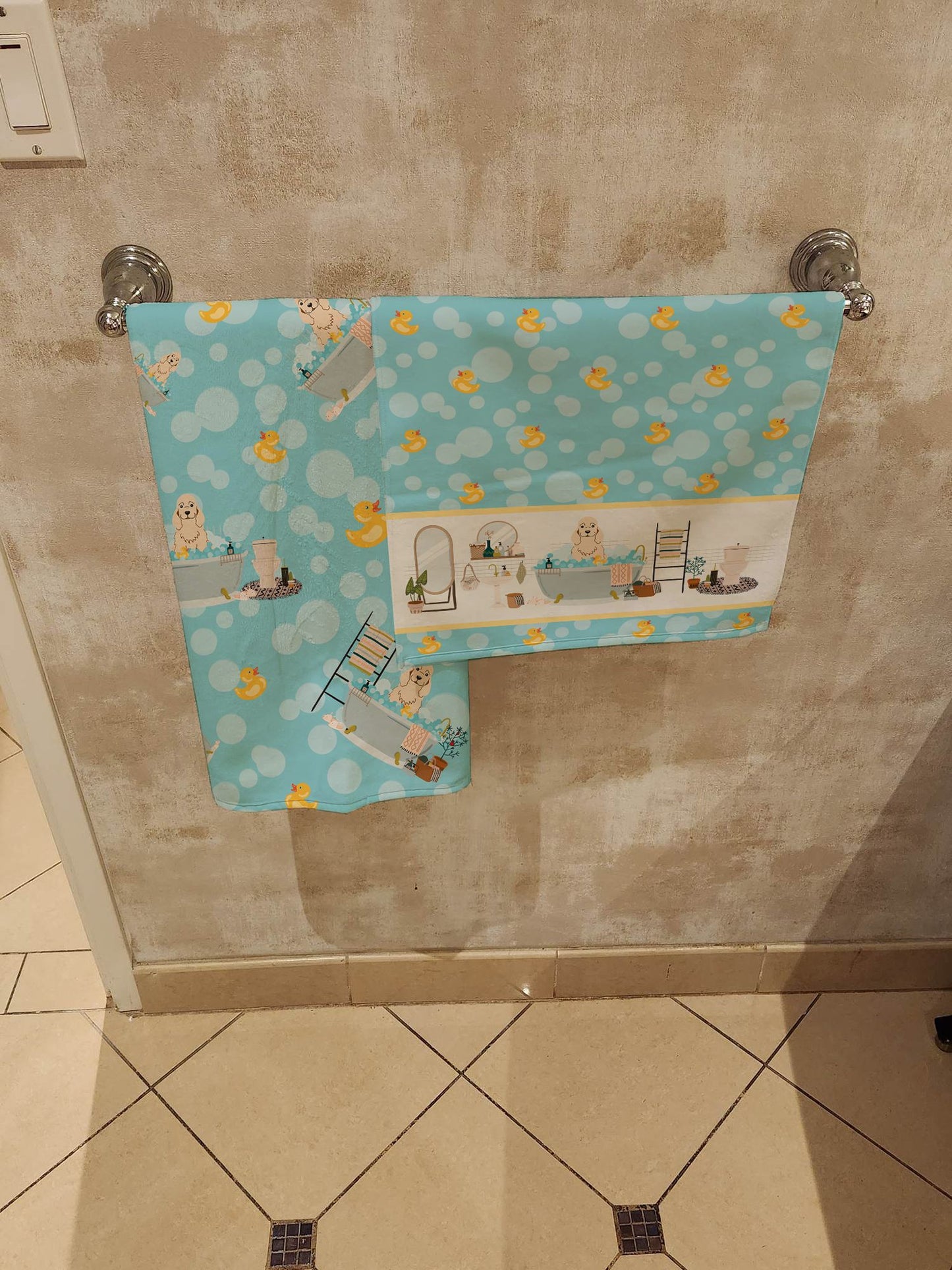 NEW Buff Cocker Spaniel in Bathtub Bath Towel Large Oversized Plush Fitness Body Towel, Ultra Soft Absorbent Quick Drying, 42"L x 24"W