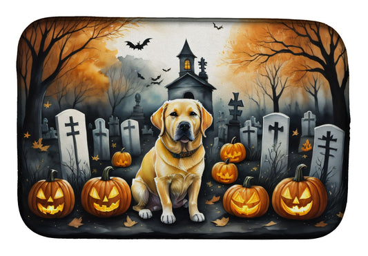 Yellow Labrador Retriever Spooky Halloween Dish Drying Mat Absorbent Dish Drying Mat Pad for Kitchen Counter Dish Drainer Mat for Countertop, 14 x 21", Multicolor