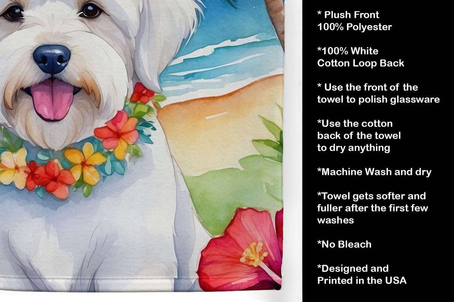 Coton de Tulear Luau Kitchen Towel Dish Cloths Guest Hand Towel Decorative Bathroom Towel for Face,Tea, Dishcloth, Kitchen and Bath
