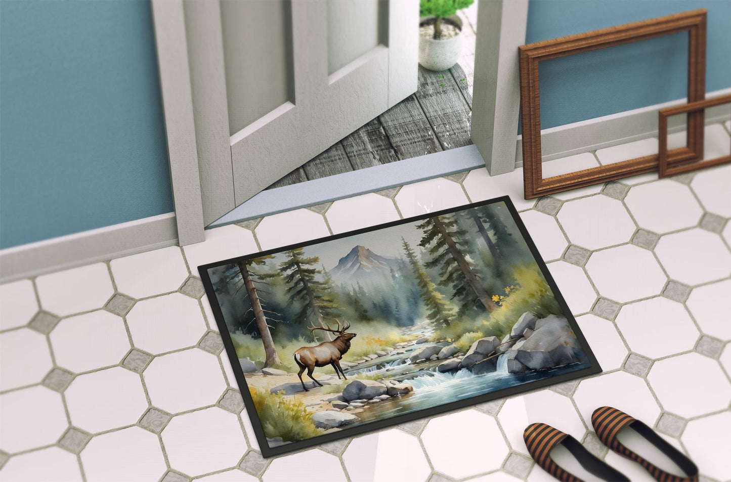Mountain Stream Elk Doormat Front Door Mat Indoor Outdoor Rugs for Entryway, Non Slip Washable Low Pile, 24H X 36W