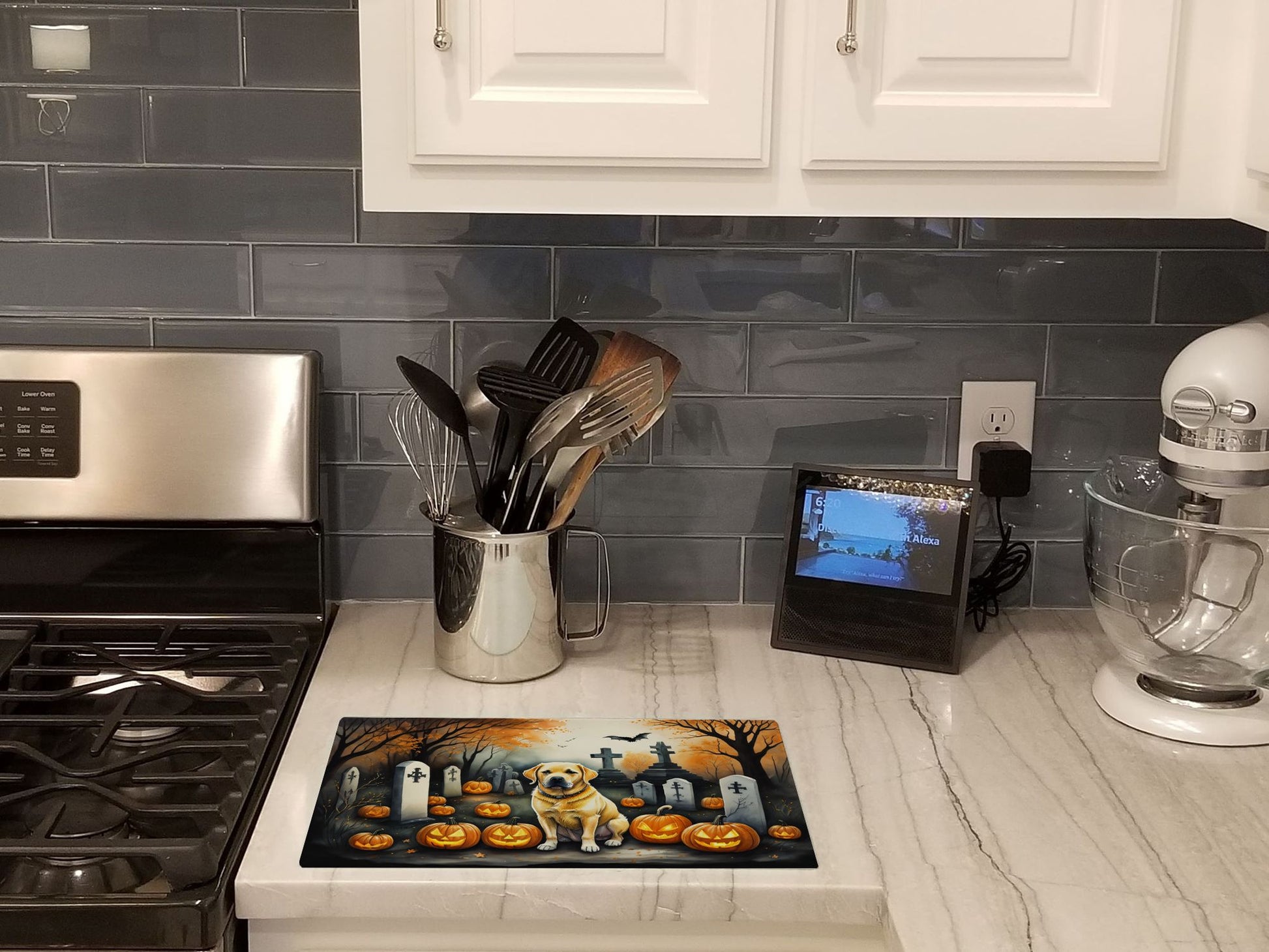NEW Yellow Labrador Retriever Spooky Halloween Glass Cutting Board Decorative Tempered Glass Kitchen Cutting and Serving Board Large Size Chopping Board