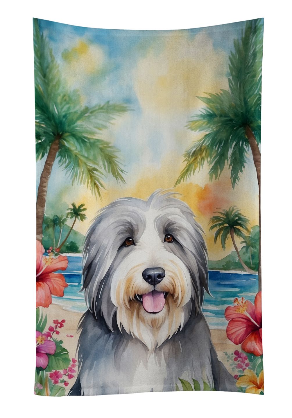 Bearded Collie Luau Kitchen Towel Dish Cloths Guest Hand Towel Decorative Bathroom Towel for Face,Tea, Dishcloth, Kitchen and Bath