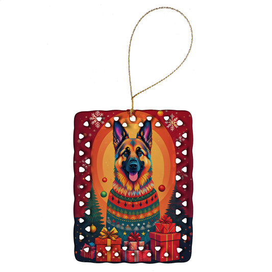 German Shepherd Holiday Christmas Porcelain Ornament Christmas Tree Hanging Decorations for Home Christmas Holiday, Rectangle, Gift, Multicolor