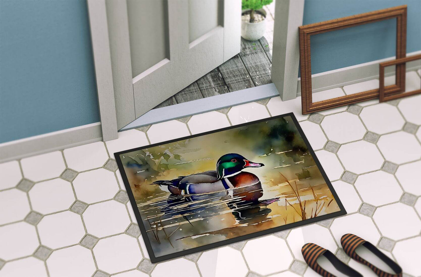 NEW Wood Duck Doormat Front Door Mat Indoor Outdoor Rugs for Entryway, Non Slip Washable Low Pile, 18H X 27W