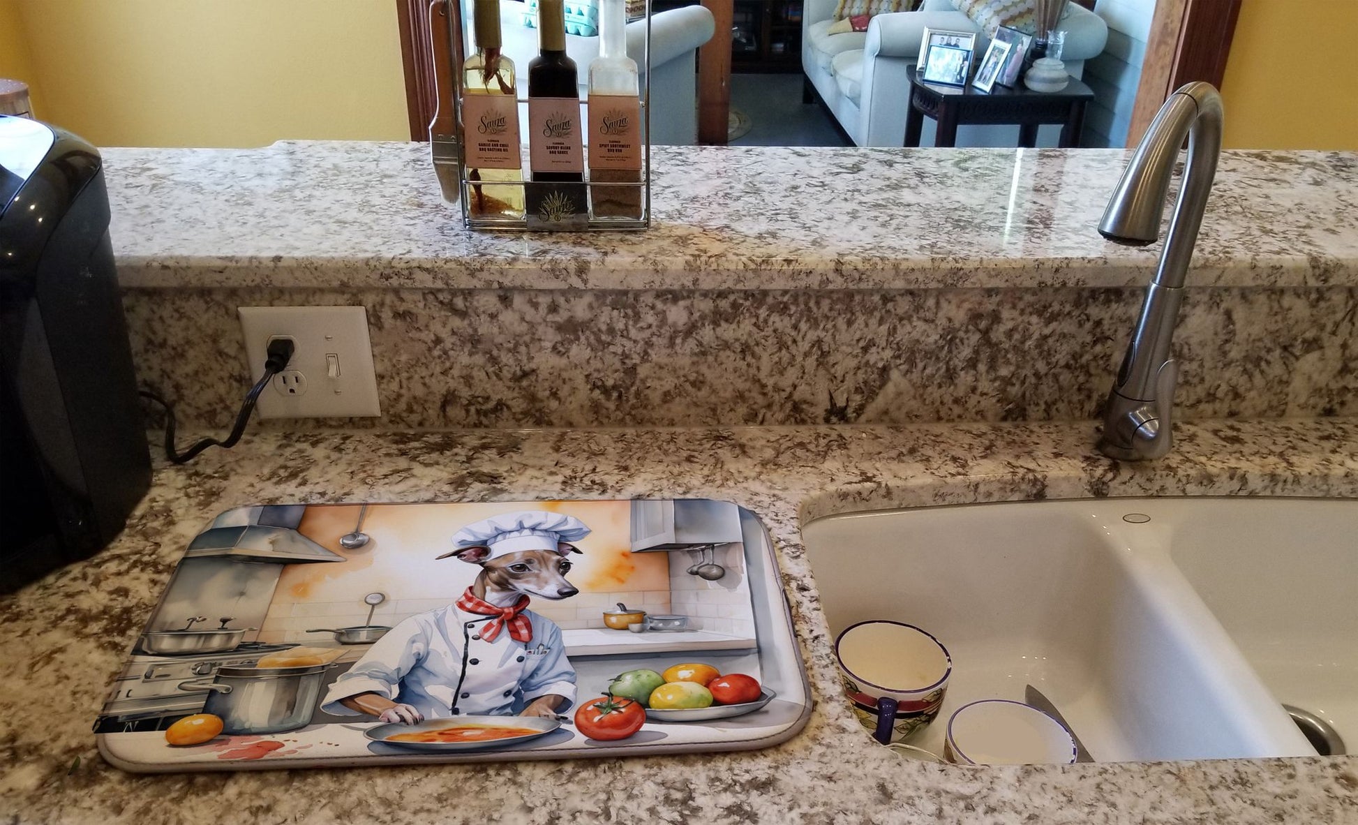 Italian Greyhound The Chef Dish Drying Mat Absorbent Dish Drying Mat Pad for Kitchen Counter Dish Drainer Mat for Countertop, 14 x 21", Multicolor