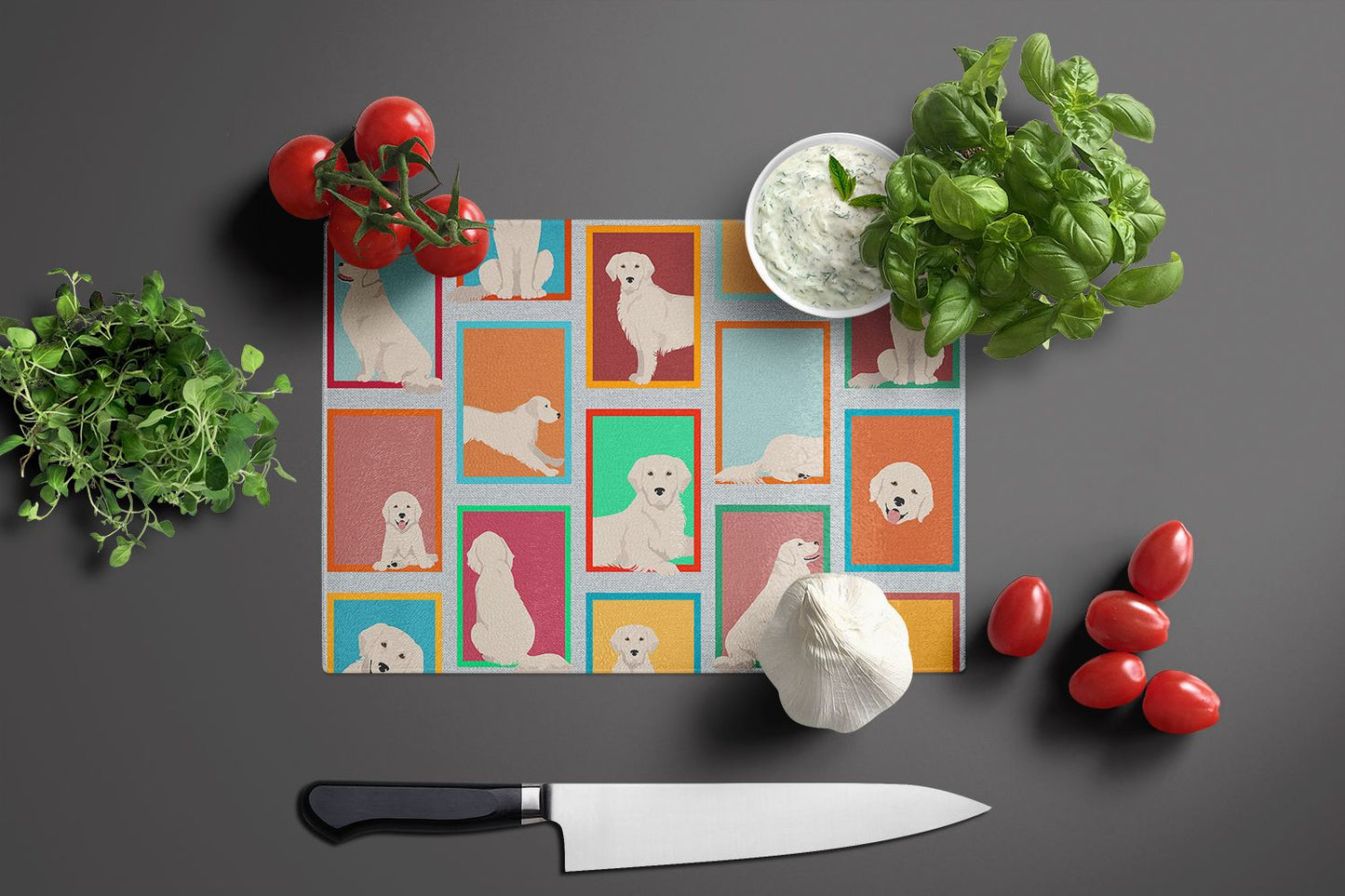 NEW Lots of Cream Golden Retriever Glass Cutting Board Decorative Tempered Glass Kitchen Cutting and Serving Board Large Size Chopping Board