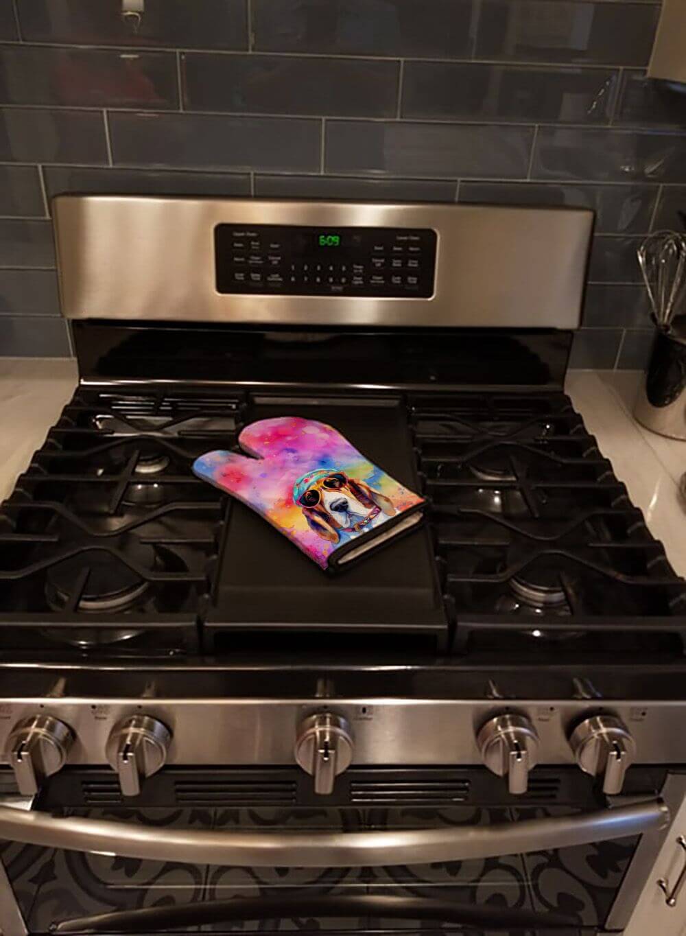 Basset Hound Hippie Dawg Oven Mitt Heat Resistant Thick Oven Mitt for Hot Pans and Oven, Kitchen Mitt Protect Hands, Cooking Baking Glove