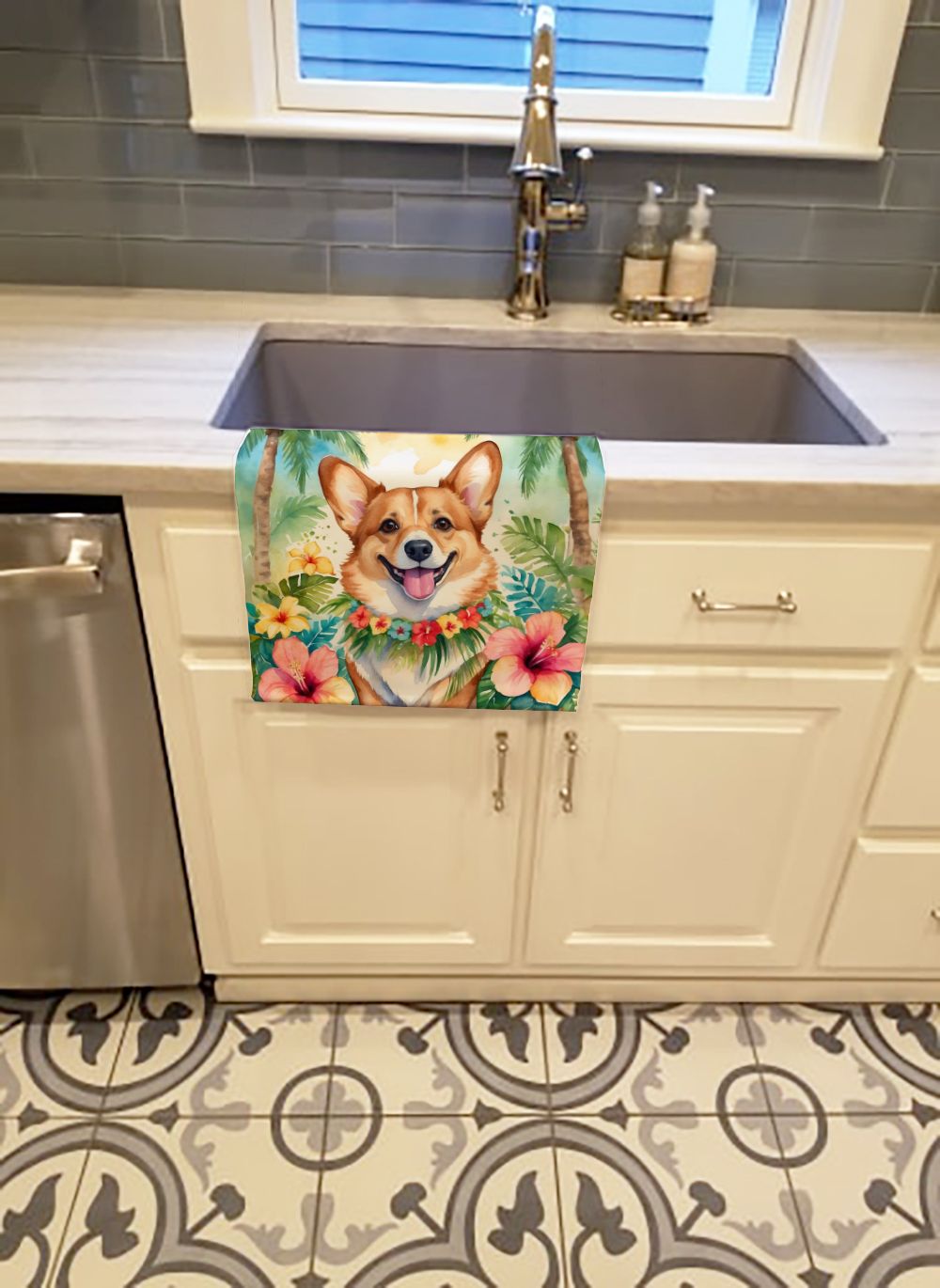 Corgi Luau Kitchen Towel Dish Cloths Guest Hand Towel Decorative Bathroom Towel for Face,Tea, Dishcloth, Kitchen and Bath
