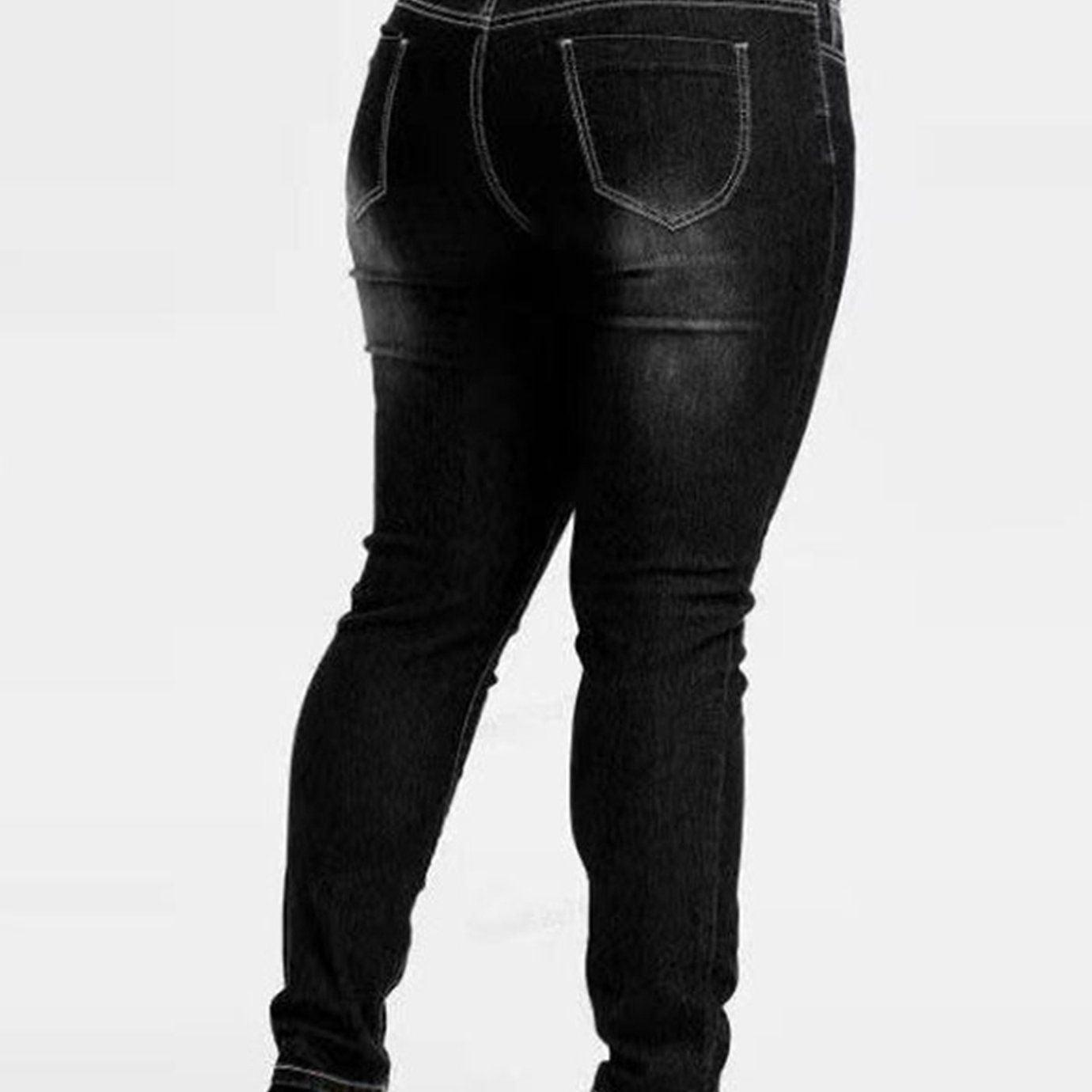 Plus Size High Rise Button Fly Skinny Jeans; Women's Plus Medium Stretch Skinny Pants