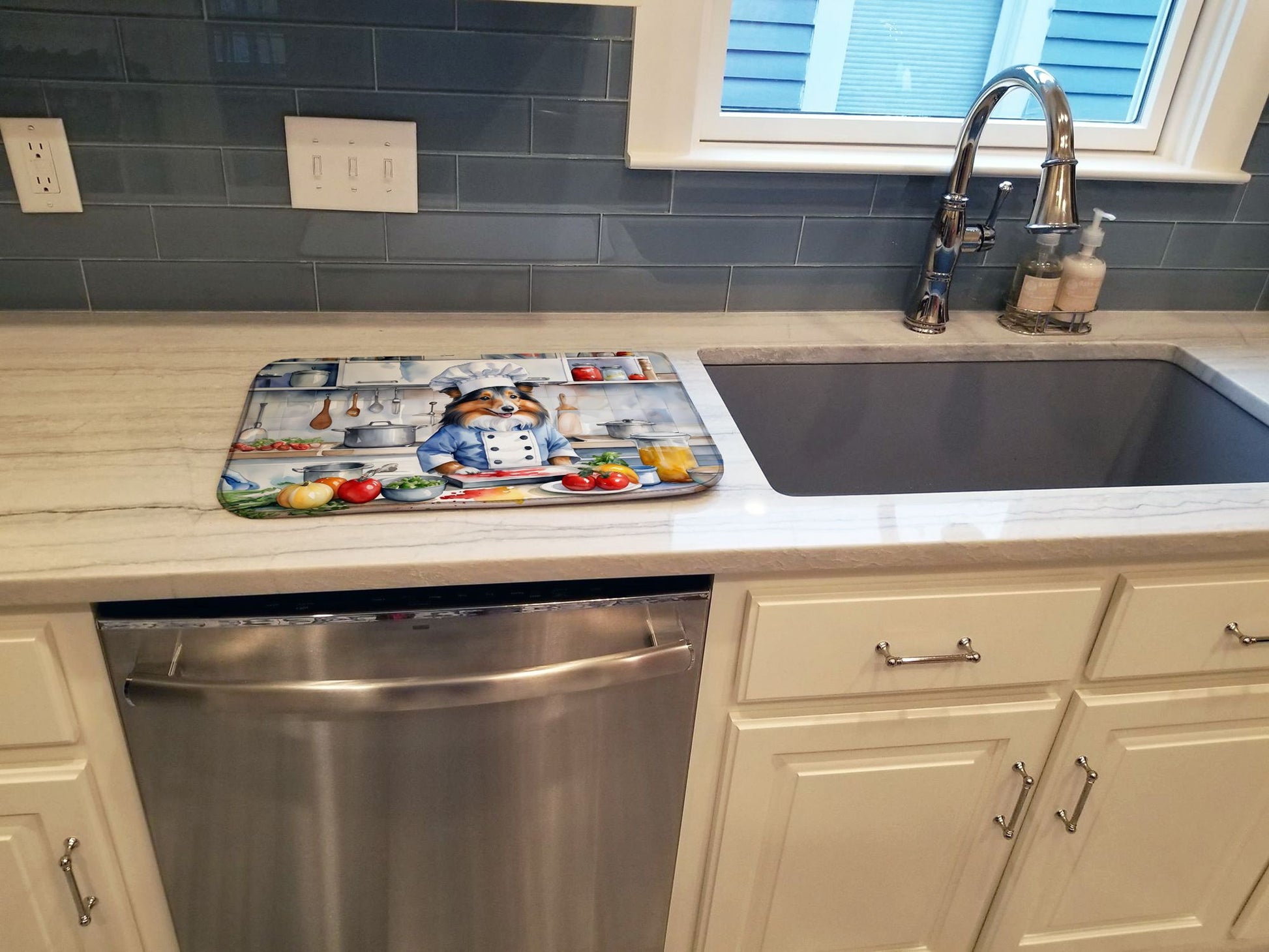 Sheltie The Chef Dish Drying Mat Absorbent Dish Drying Mat Pad for Kitchen Counter Dish Drainer Mat for Countertop, 14 x 21", Multicolor