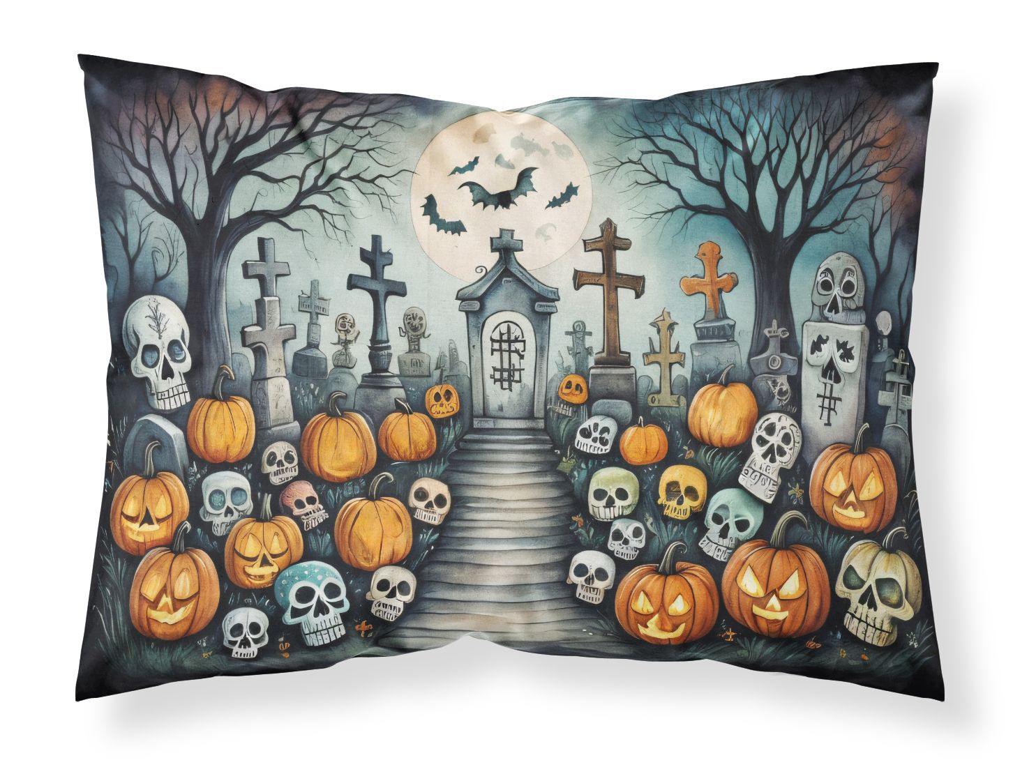 Calaveras Sugar Skulls Spooky Halloween Standard Pillowcase Lightweight Super Soft Easy Care Decorative Artwork Pillowcase, Standard