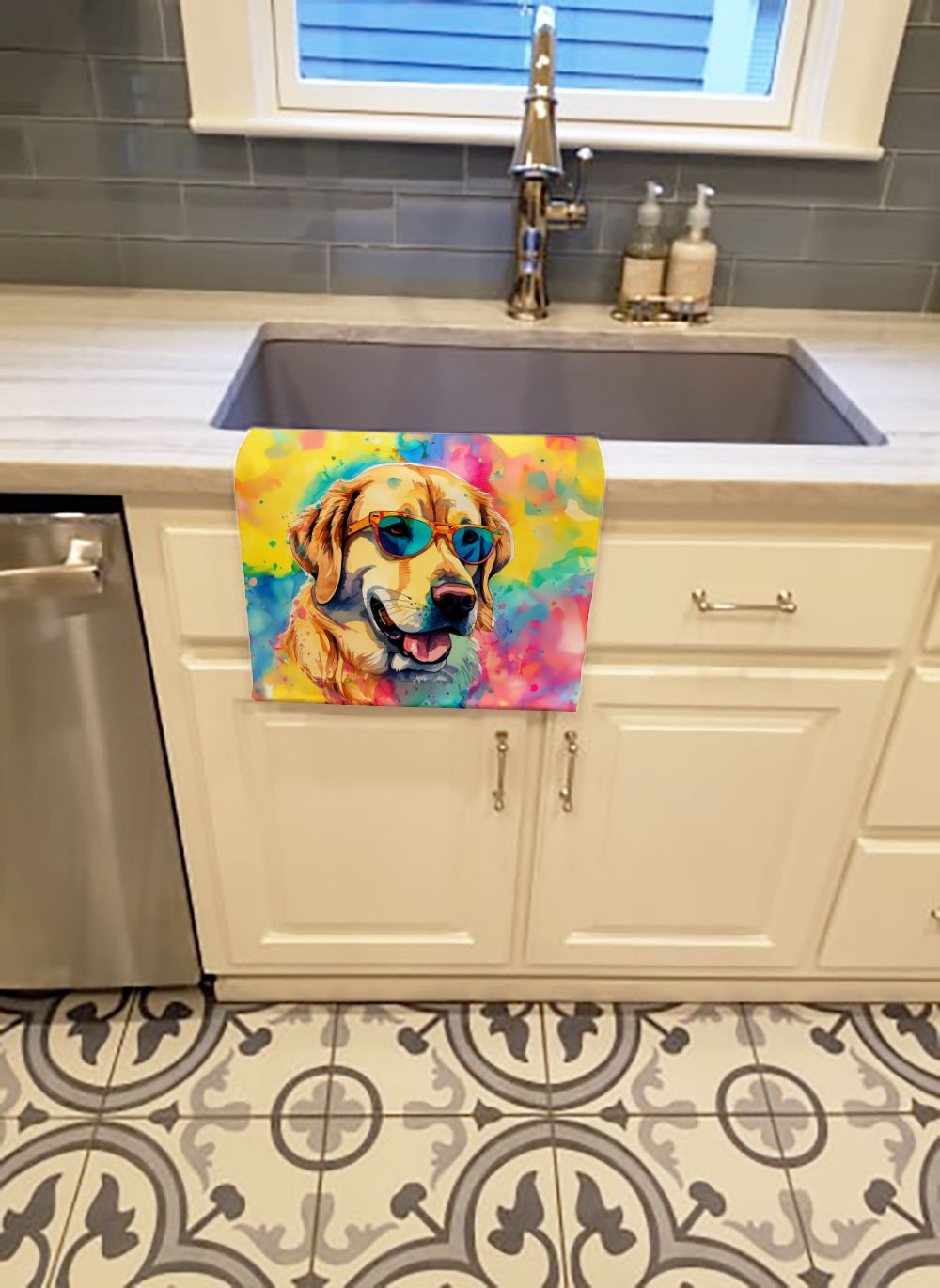 Yellow Labrador Hippie Dawg Kitchen Towel Dish Cloths Guest Hand Towel Decorative Bathroom Towel for Face,Tea, Dishcloth, Kitchen and Bath
