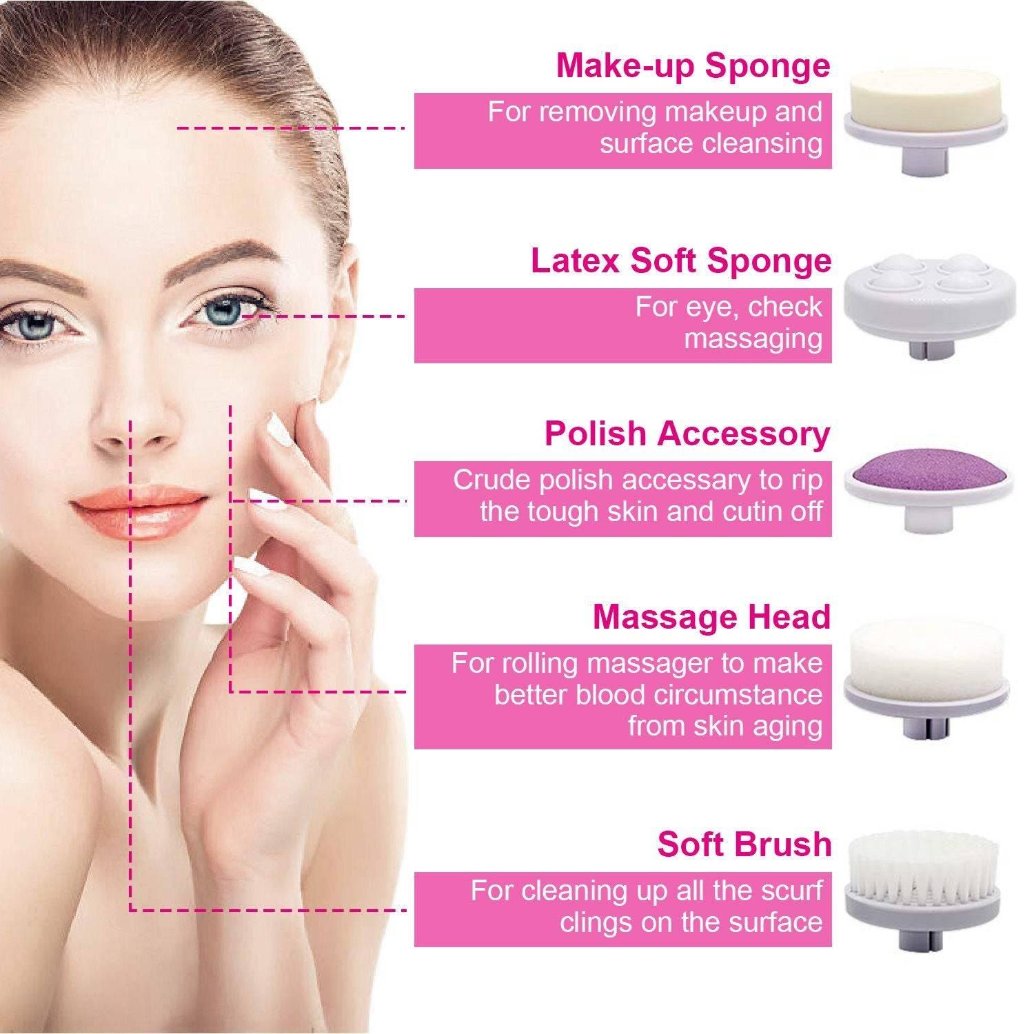 Facial Cleansing Brush Waterproof Face Spin Cleaning Brush with 5 Brush Heads - Clothes For Her Online Store