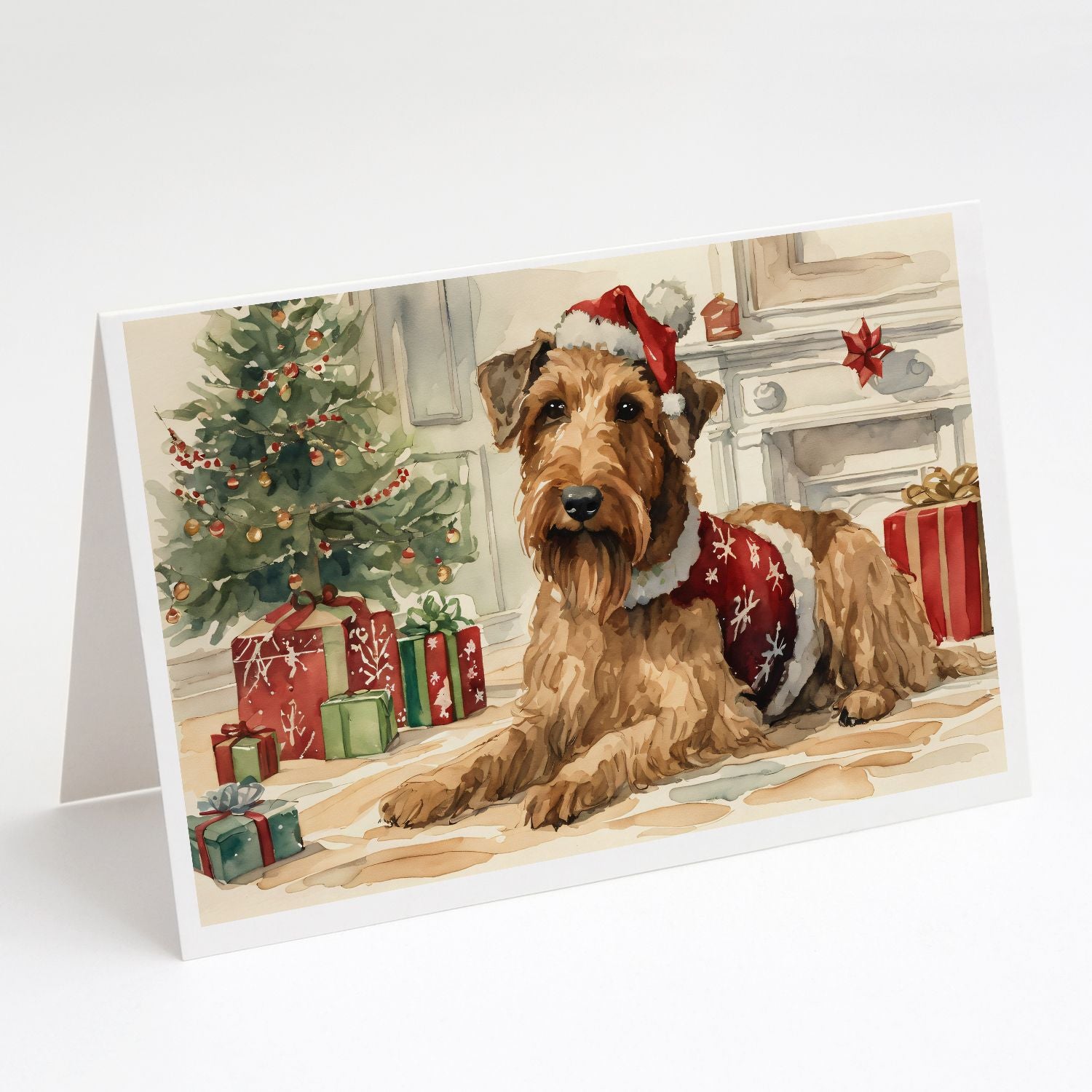 Airedale Terrier Christmas Greeting Cards Pack of 8 Blank Cards with Envelopes Whimsical A7 Size 5x7 Blank Note Cards