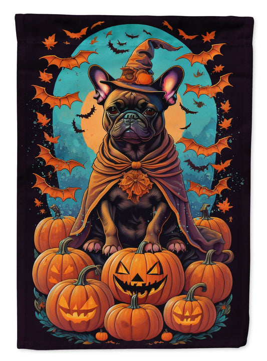 French Bulldog Witchy Halloween House Flag Large Porch Sleeve Pole Decorative Outside Yard Banner Artwork Wall Hanging, Polyester, House Size, Multicolor