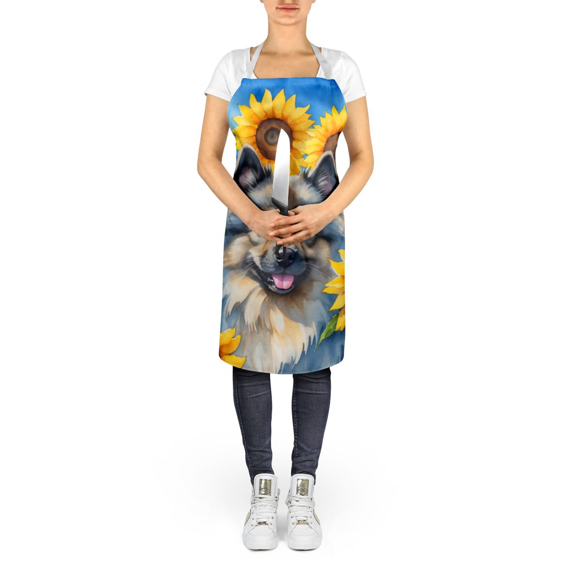 Keeshond in Sunflowers Apron Cooking Kitchen Server Baking Crafts Gardening for Adult Women Men, Unisex, Large, Multicolor
