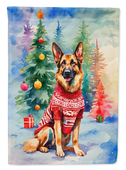 German Shepherd Christmas House Flag Large Porch Sleeve Pole Decorative Outside Yard Banner Artwork Wall Hanging, Polyester, House Size, Multicolor