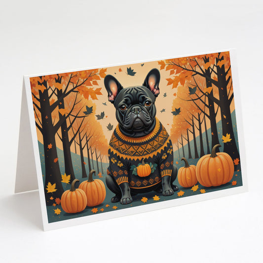 Black French Bulldog Fall Greeting Cards Pack of 8 Blank Cards with Envelopes Whimsical A7 Size 5x7 Blank Note Cards