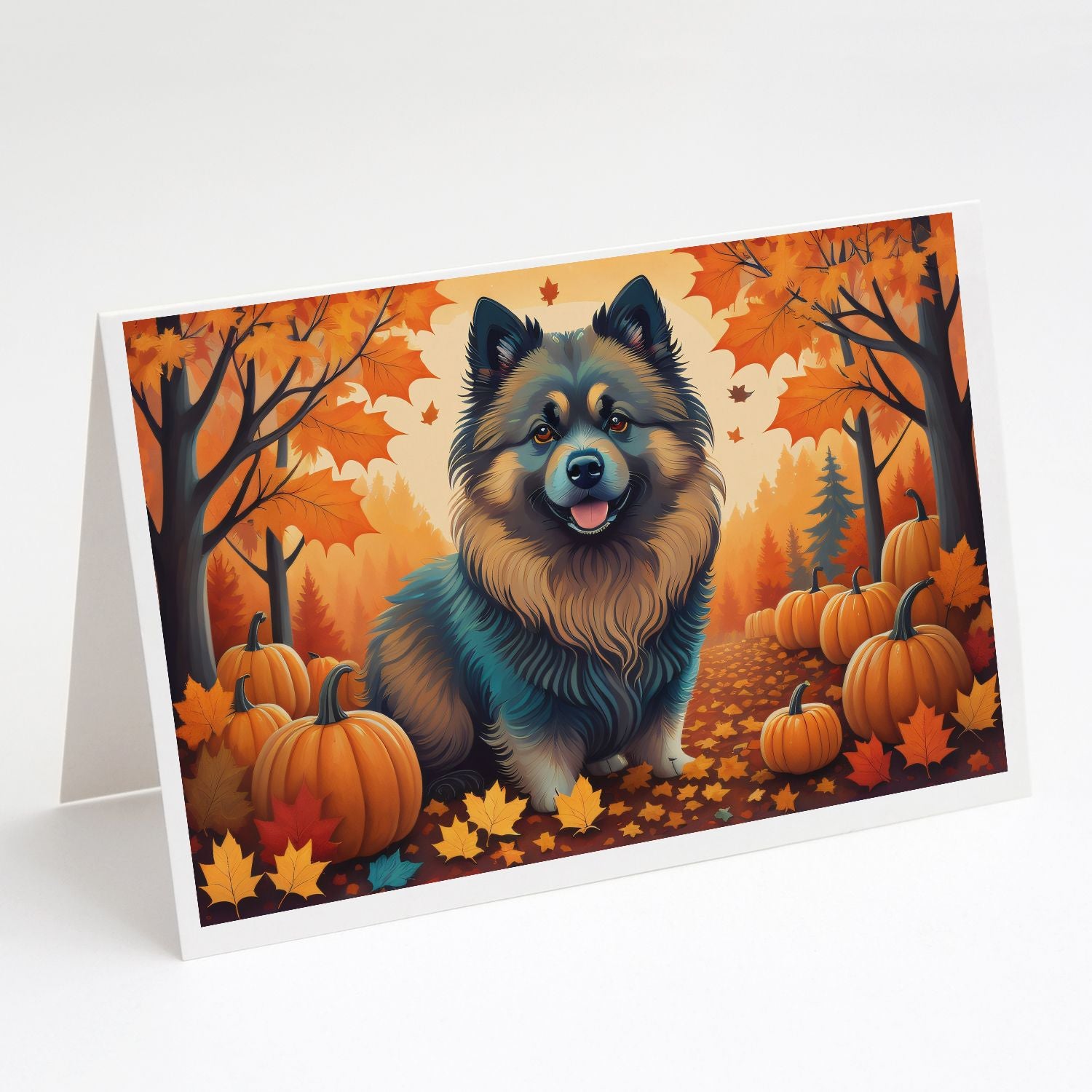 Keeshond Fall Greeting Cards Pack of 8 Blank Cards with Envelopes Whimsical A7 Size 5x7 Blank Note Cards