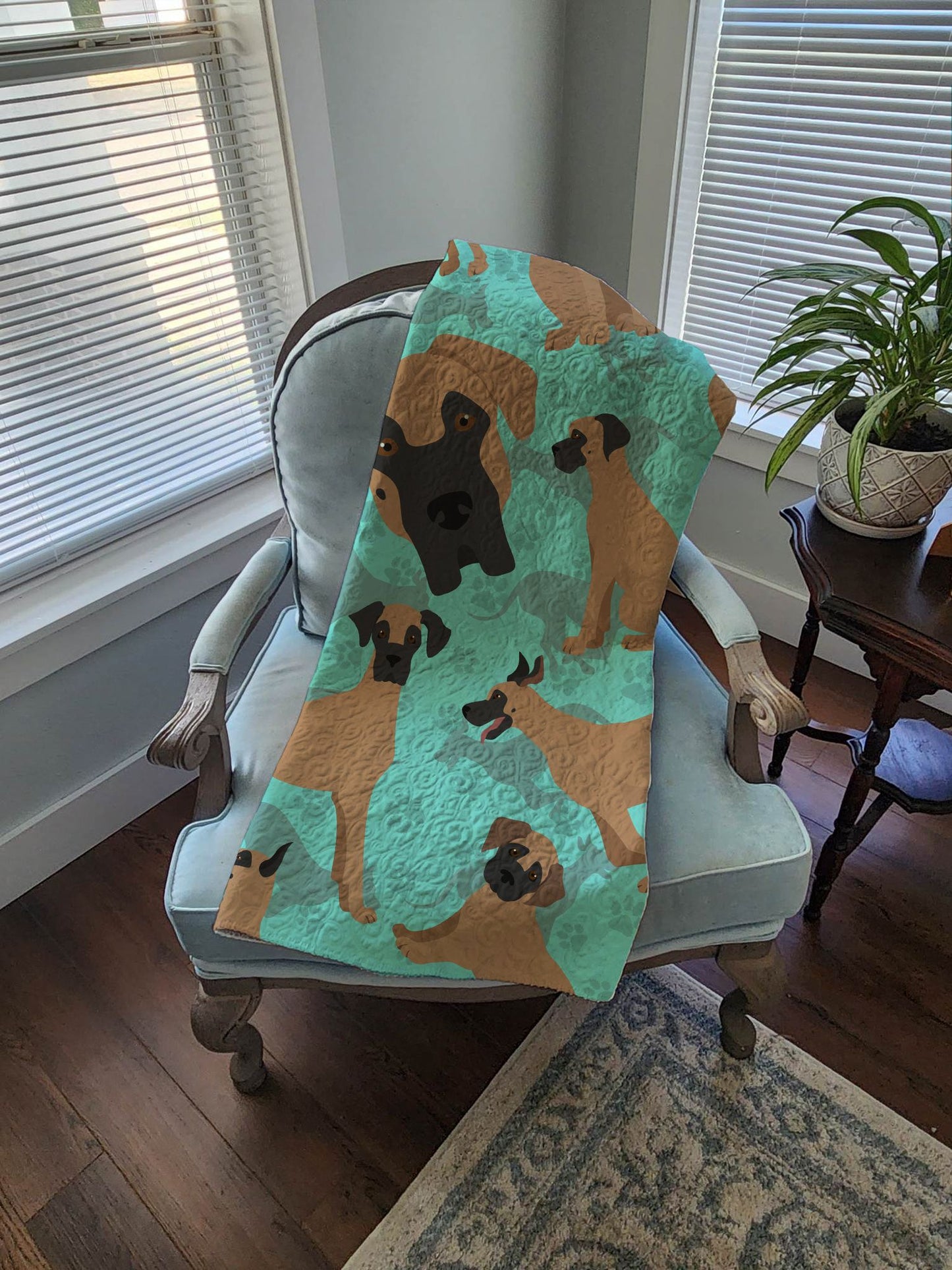 Fawn Great Dane Quilted Blanket 50x60 Artwork Pattern Quilted Throw Blanket for Bed, Couch, Sofa, Soft and Lightweight