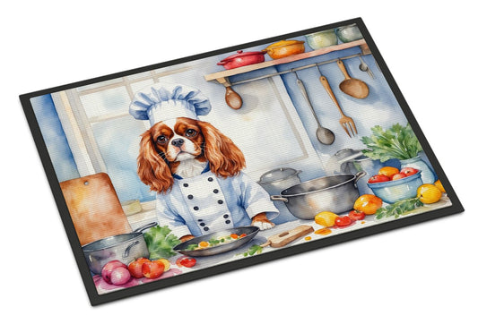 NEW Cavalier Spaniel The Chef Doormat Front Door Mat Indoor Outdoor Rugs for Entryway, Non Slip Washable Low Pile, 18H X 27W
