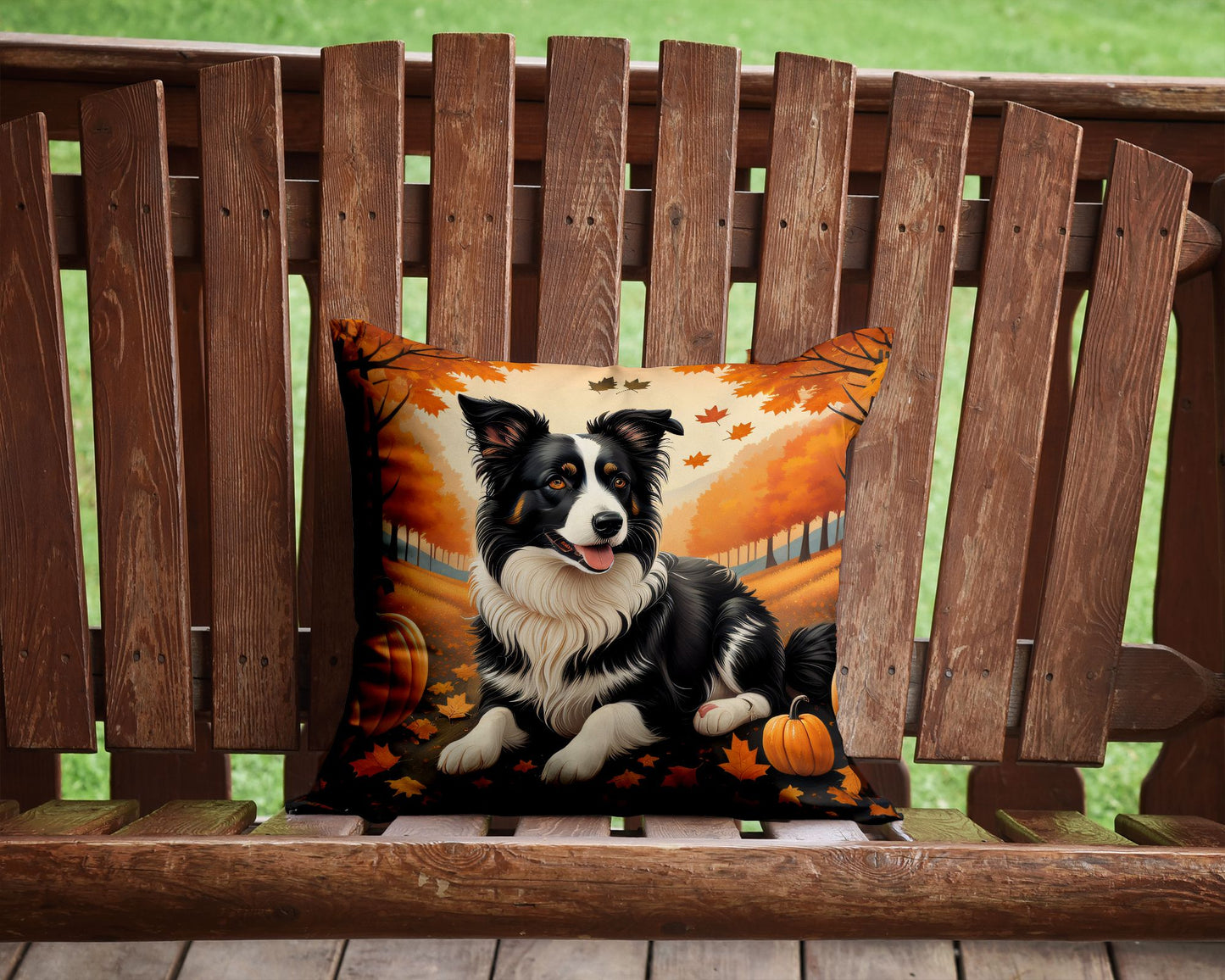 Border Collie Fall Throw Pillow Machine Washable, Indoor Outdoor Decorative Pillow for Couch, Bed or Patio, 14Hx14W