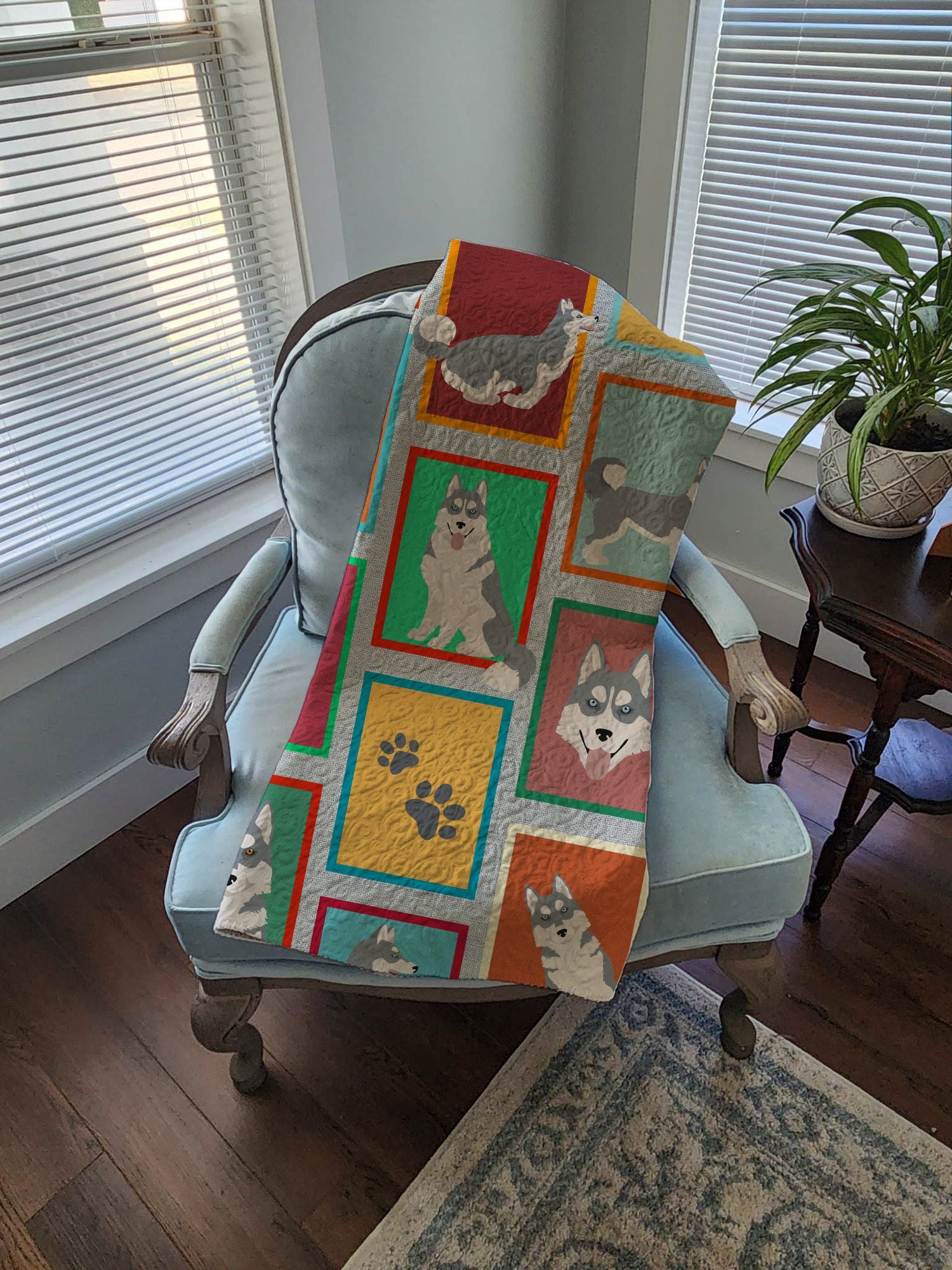 Lots of Grey Siberian Husky Quilted Blanket 50x60 Artwork Pattern Quilted Throw Blanket for Bed, Couch, Sofa, Soft and Lightweight