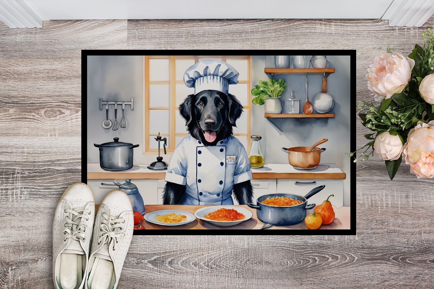 Flat-Coated Retriever The Chef Doormat Front Door Mat Indoor Outdoor Rugs for Entryway, Non Slip Washable Low Pile, 24H X 36W