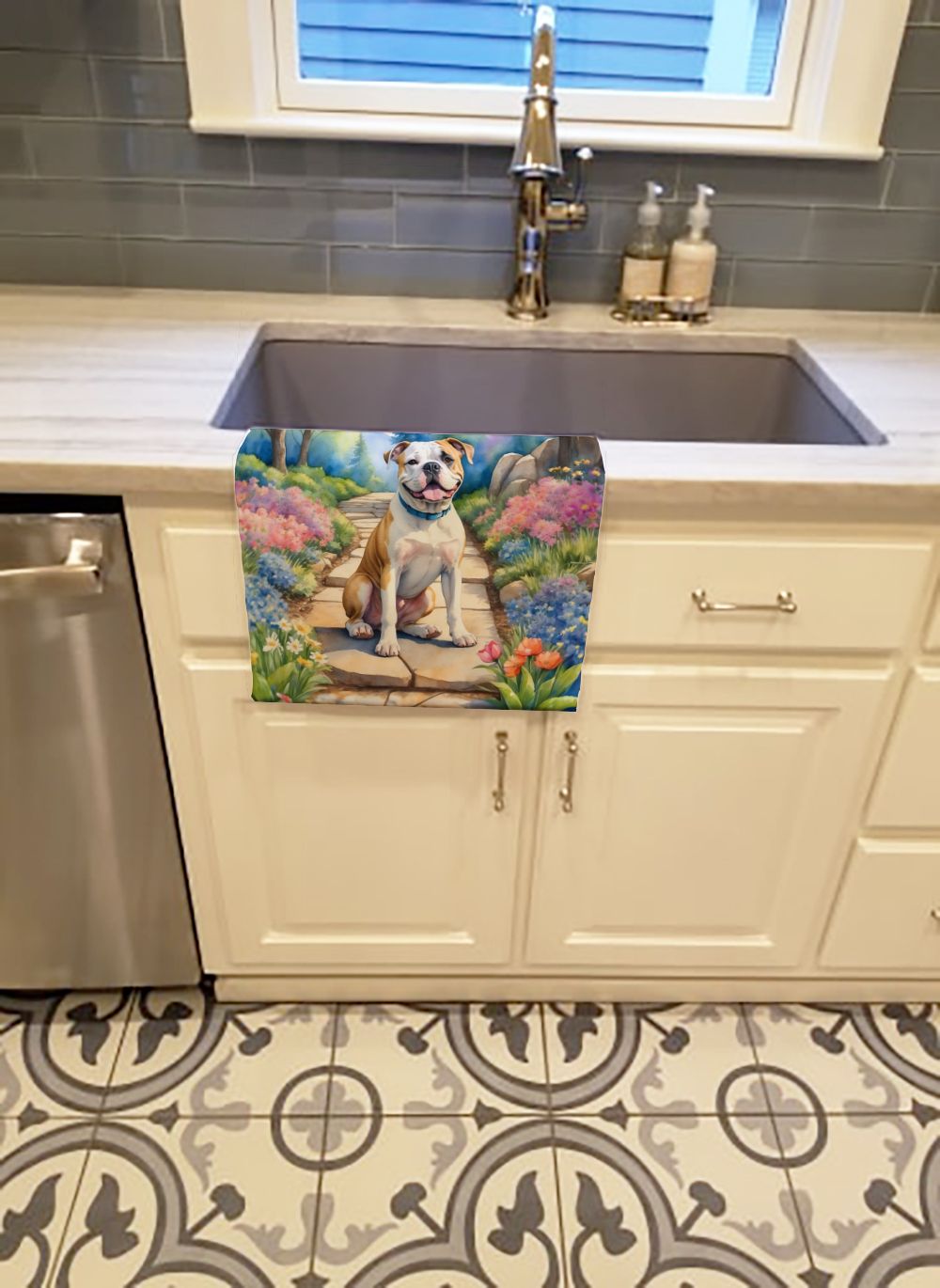 American Bulldog Spring Garden Kitchen Towel Dish Cloths Guest Hand Towel Decorative Bathroom Towel for Face,Tea, Dishcloth, Kitchen and Bath