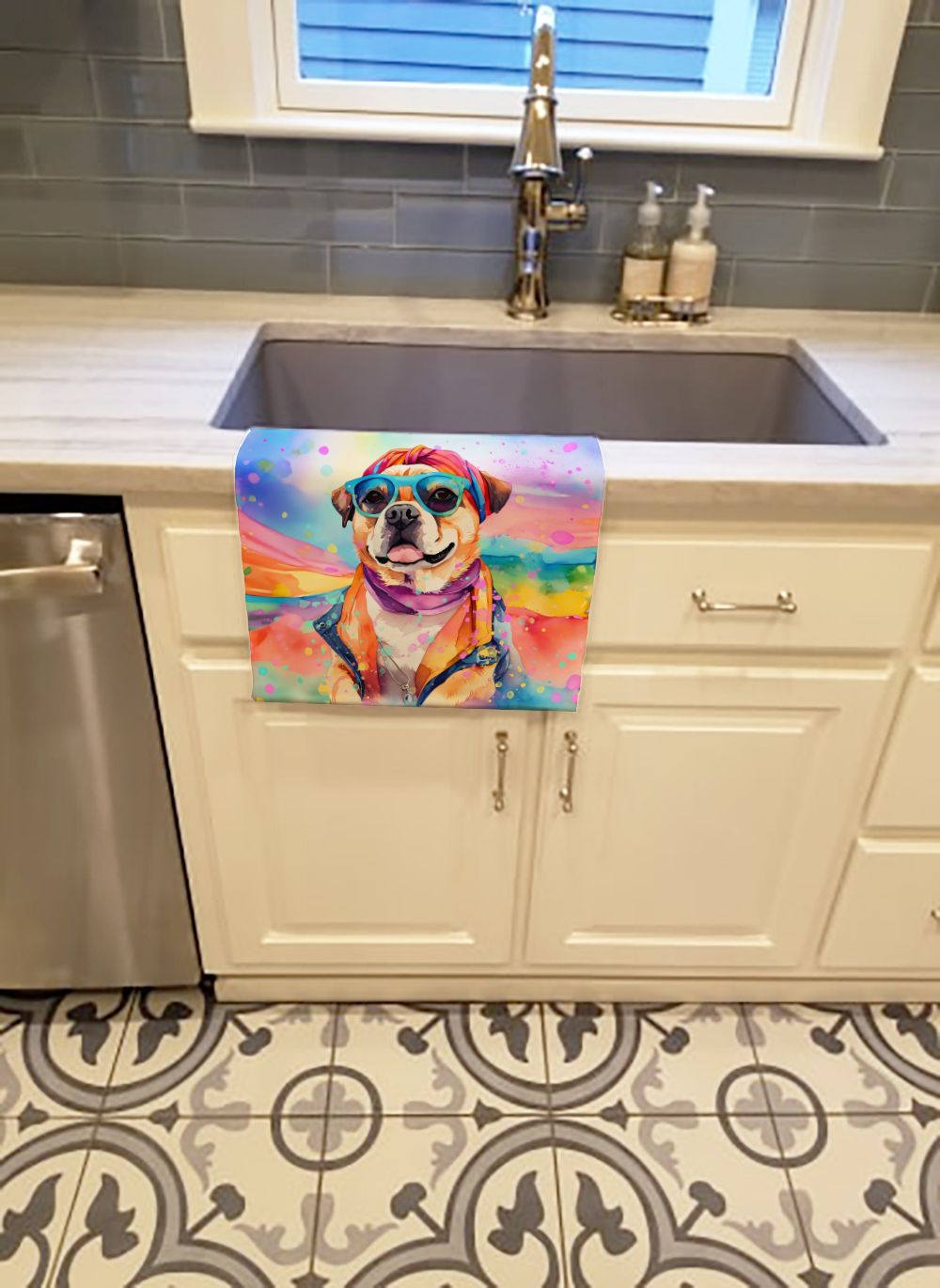 Pug Hippie Dawg Kitchen Towel Dish Cloths Guest Hand Towel Decorative Bathroom Towel for Face,Tea, Dishcloth, Kitchen and Bath