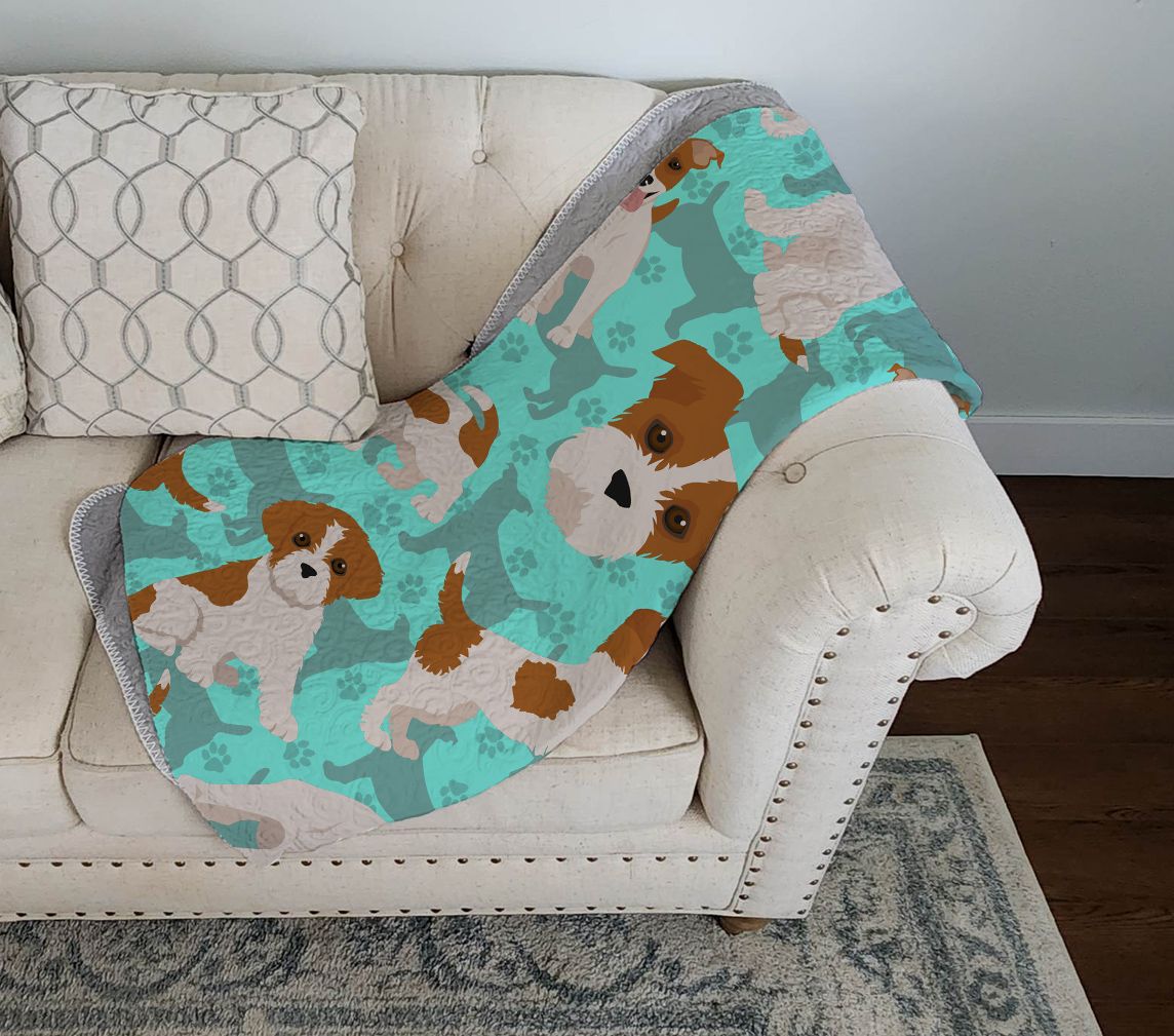 Red and White Jack Russell Terrier Quilted Blanket 50x60 Artwork Pattern Quilted Throw Blanket for Bed, Couch, Sofa, Soft and Lightweight