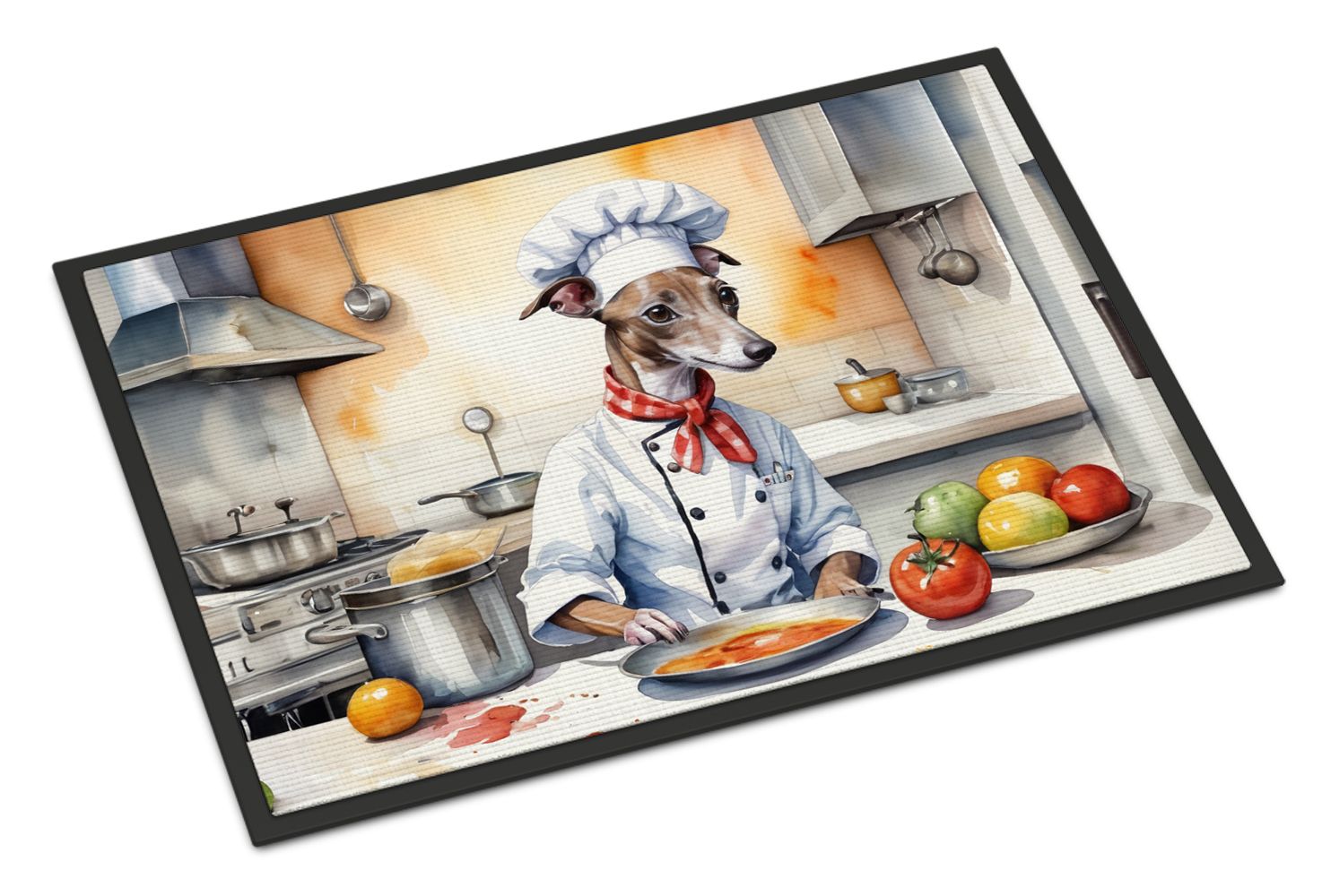 Italian Greyhound The Chef Doormat Front Door Mat Indoor Outdoor Rugs for Entryway, Non Slip Washable Low Pile, 24H X 36W