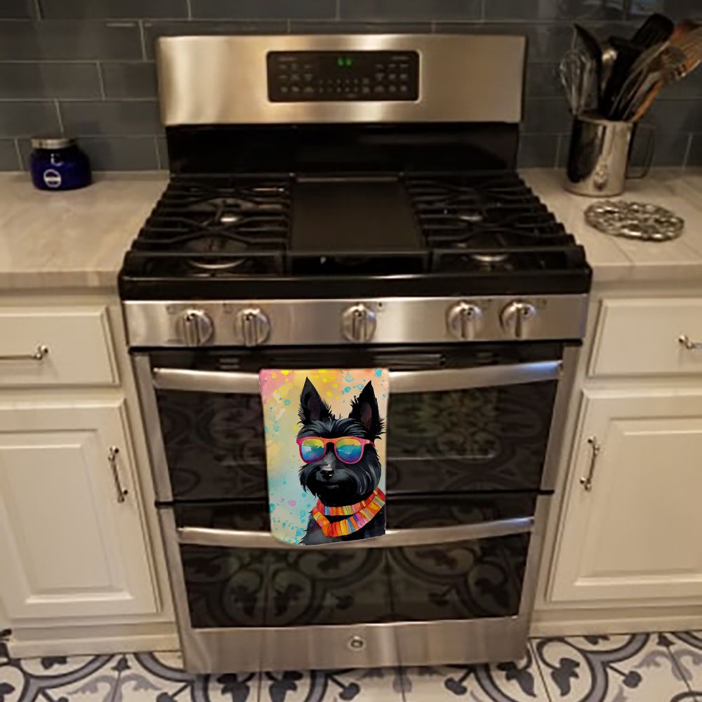 Scottish Terrier Hippie Dawg Kitchen Towel Dish Cloths Guest Hand Towel Decorative Bathroom Towel for Face,Tea, Dishcloth, Kitchen and Bath