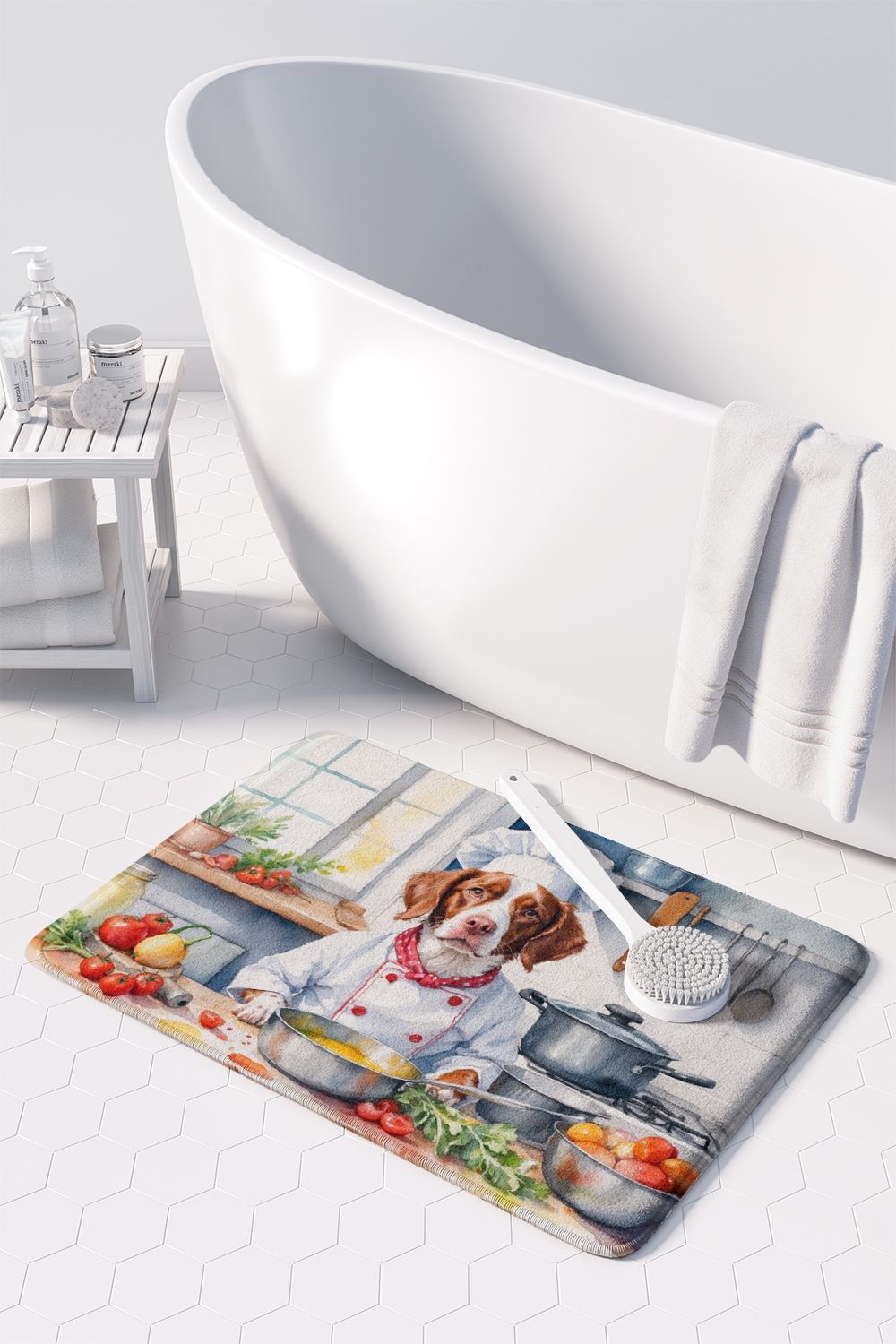 Brittany Spaniel The Chef Memory Foam Kitchen Mat Machine Washable Anti-Fatigue Mat Cushion Comfort Bath Mat or Kitchen Rug