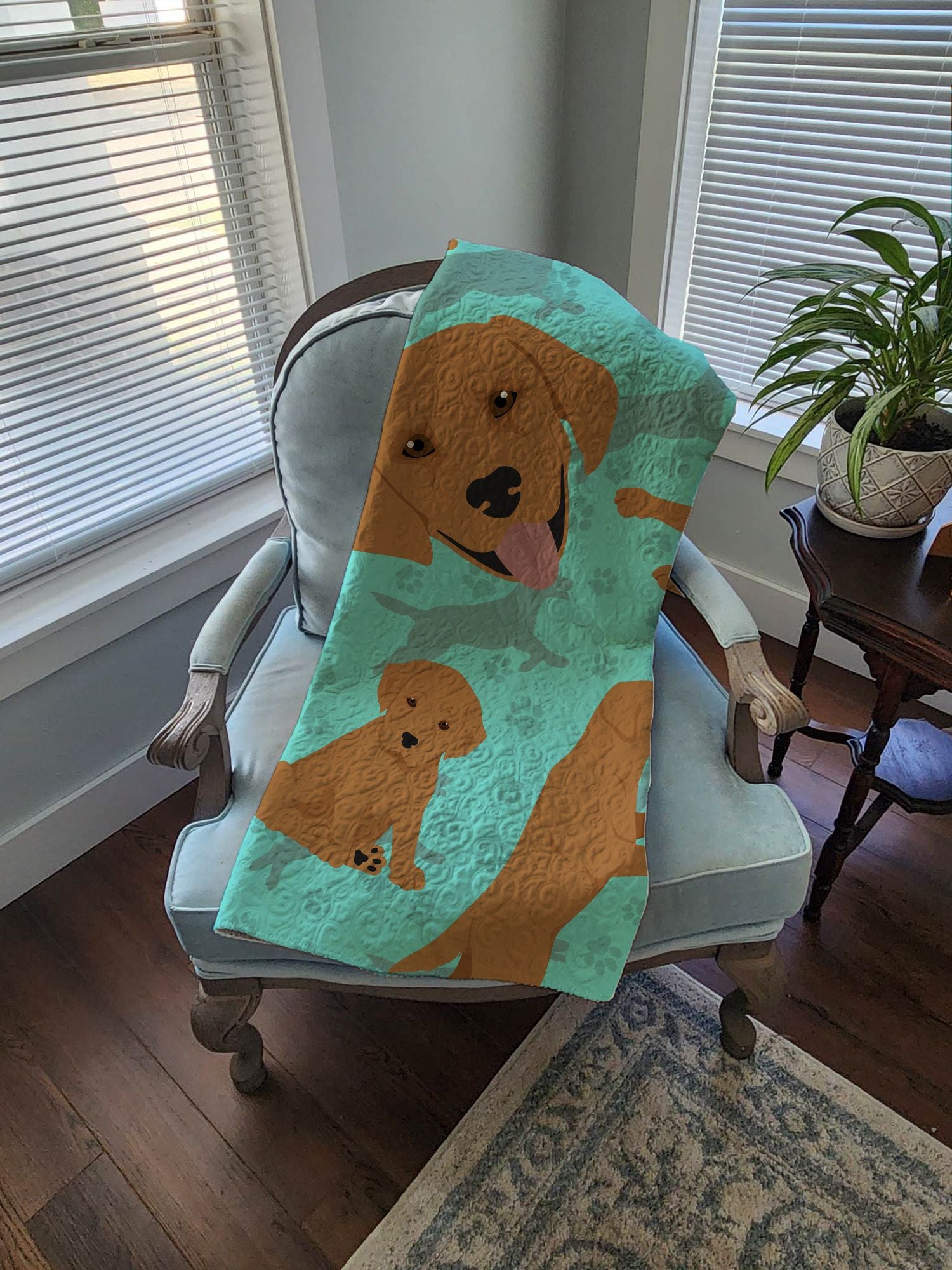 Red Fox Labrador Retriever Quilted Blanket 50x60 Artwork Pattern Quilted Throw Blanket for Bed, Couch, Sofa, Soft and Lightweight