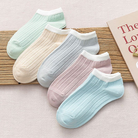 5 Pairs/Pack Woman Cotton Ankle Invisible Socks Embroidery Novelty Cute Breathable Boat Short Sock Chausette Calcetines Mujer