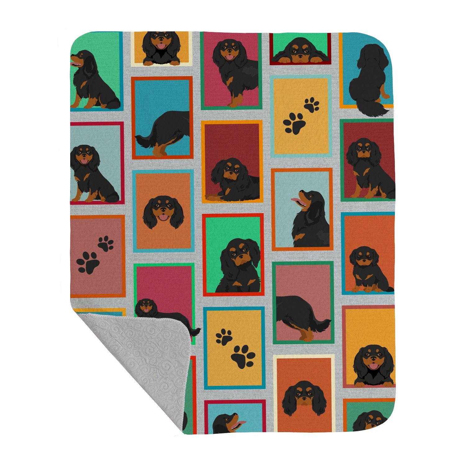Lots of Black and Tan Cavalier King Charles Spaniel Quilted Blanket 50x60 Artwork Pattern Quilted Throw Blanket for Bed, Couch, Sofa, Soft and Lightweight