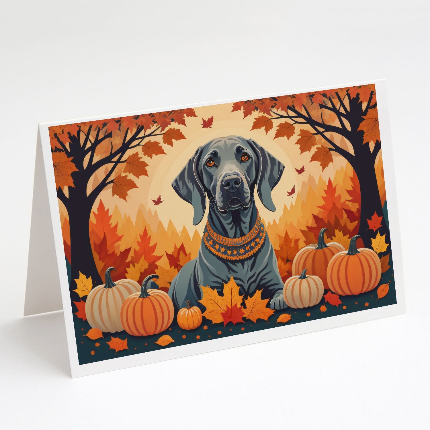 Weimaraner Fall Greeting Cards Pack of 8 Blank Cards with Envelopes Whimsical A7 Size 5x7 Blank Note Cards