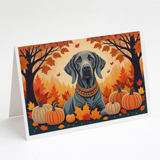 Weimaraner Fall Greeting Cards Pack of 8 Blank Cards with Envelopes Whimsical A7 Size 5x7 Blank Note Cards