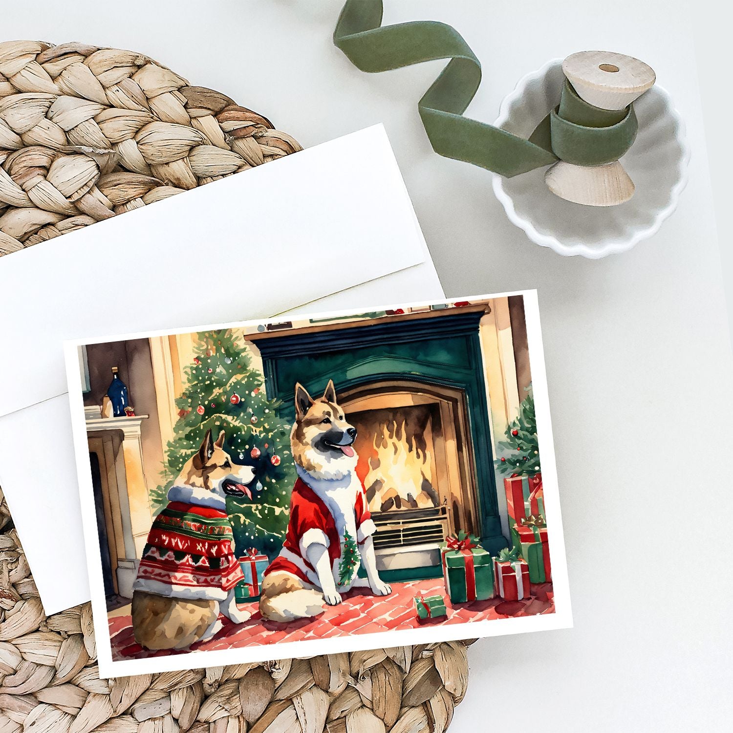 Akita Christmas Greeting Cards Pack of 8 Blank Cards with Envelopes Whimsical A7 Size 5x7 Blank Note Cards