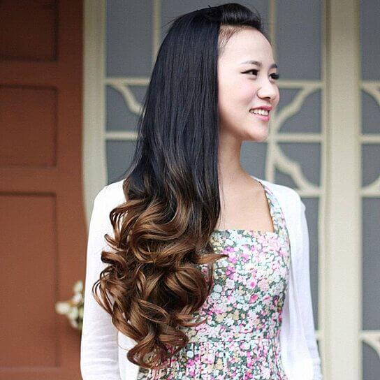 Women Big Wave Long Curly Wavy Gradient Color Ombre Three-forth Full Hair Wig - Clothes For Her Online Store