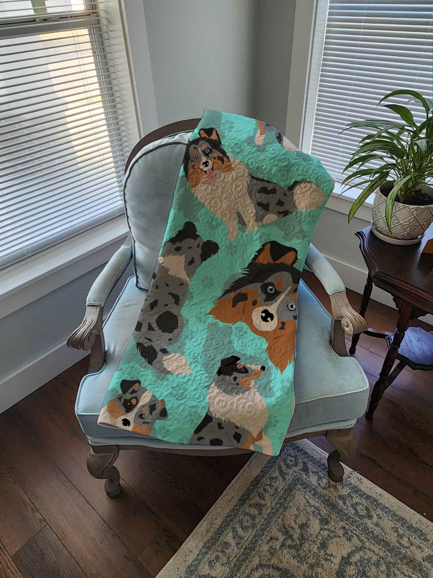 Blue Merle Sheltie Quilted Blanket 50x60 Artwork Pattern Quilted Throw Blanket for Bed, Couch, Sofa, Soft and Lightweight