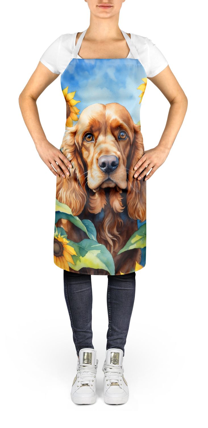 Cocker Spaniel in Sunflowers Apron Cooking Kitchen Server Baking Crafts Gardening for Adult Women Men, Unisex, Large, Multicolor