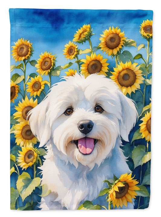 Coton de Tulear in Sunflowers House Flag Large Porch Sleeve Pole Decorative Outside Yard Banner Artwork Wall Hanging, Polyester, House Size, Multicolor