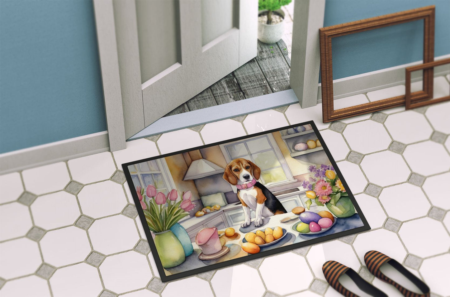 NEW Decorating Easter Beagle Doormat Front Door Mat Indoor Outdoor Rugs for Entryway, Non Slip Washable Low Pile, 18H X 27W