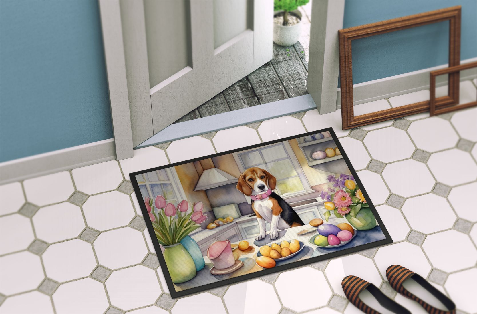 NEW Decorating Easter Beagle Doormat Front Door Mat Indoor Outdoor Rugs for Entryway, Non Slip Washable Low Pile, 18H X 27W