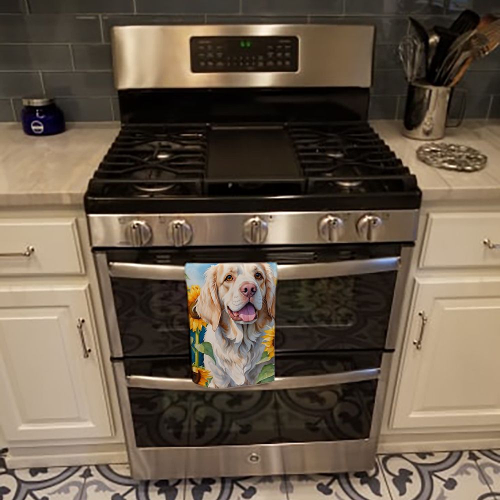 Clumber Spaniel in Sunflowers Kitchen Towel Dish Cloths Guest Hand Towel Decorative Bathroom Towel for Face,Tea, Dishcloth, Kitchen and Bath