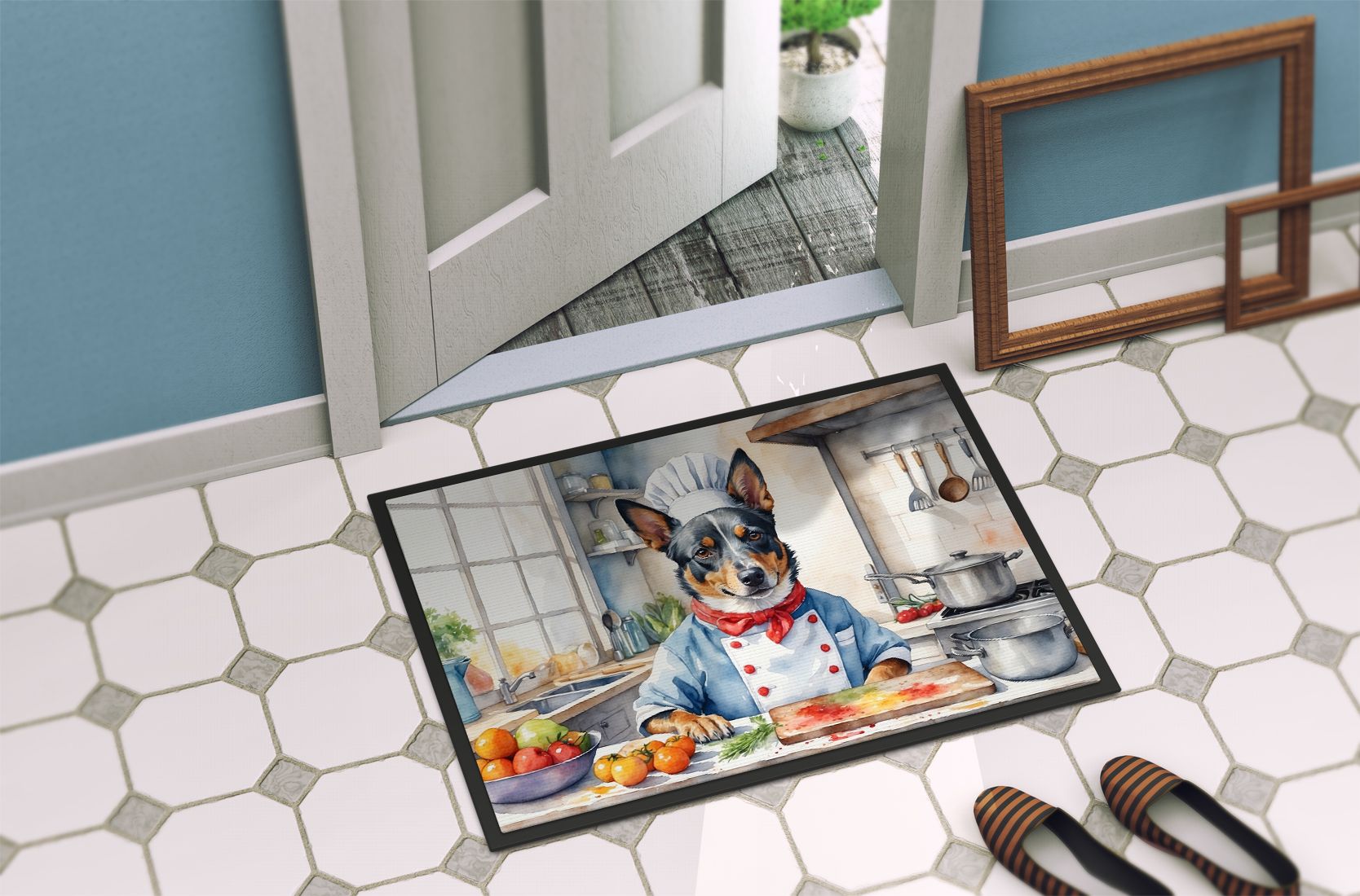 NEW Australian Cattle Dog The Chef Doormat Front Door Mat Indoor Outdoor Rugs for Entryway, Non Slip Washable Low Pile, 18H X 27W